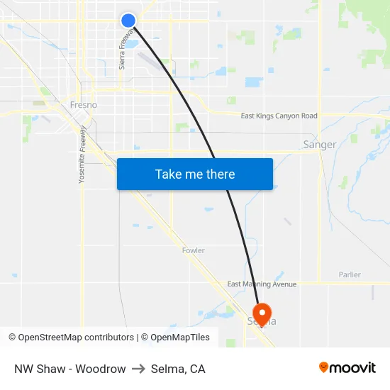 NW Shaw - Woodrow to Selma, CA map