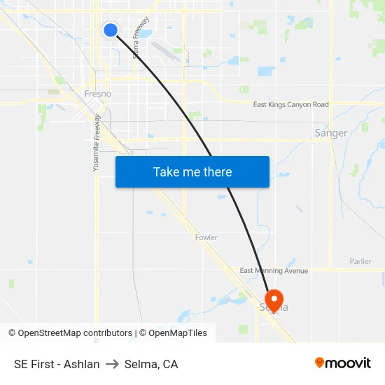 SE First - Ashlan to Selma, CA map
