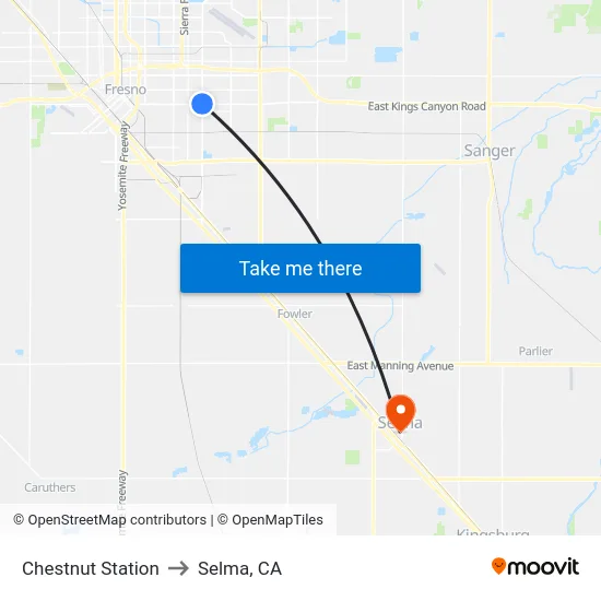 Chestnut Station to Selma, CA map