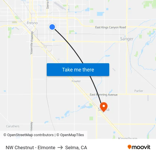 NW Chestnut - Elmonte to Selma, CA map