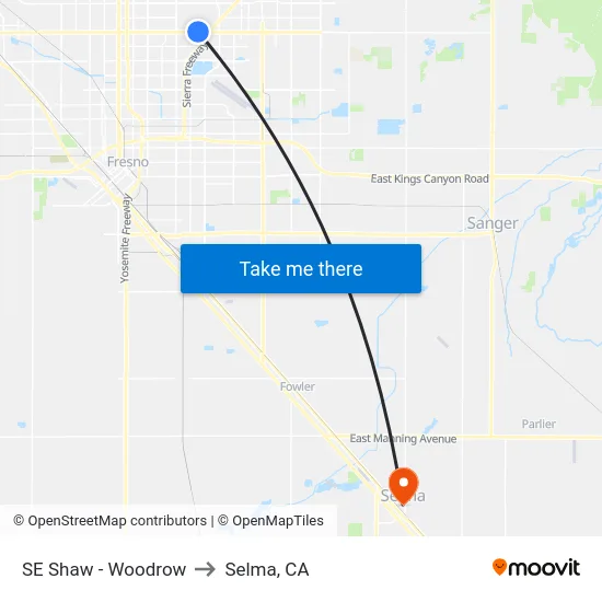 SE Shaw - Woodrow to Selma, CA map