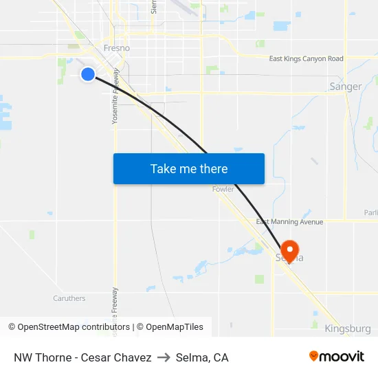 NW Thorne - Cesar Chavez to Selma, CA map