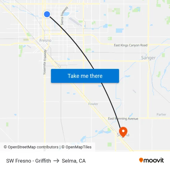 SW Fresno - Griffith to Selma, CA map