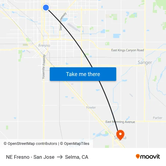 NE Fresno - San Jose to Selma, CA map