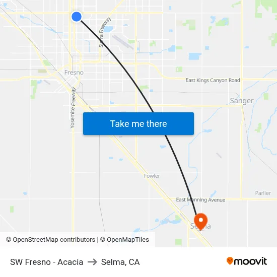 SW Fresno - Acacia to Selma, CA map