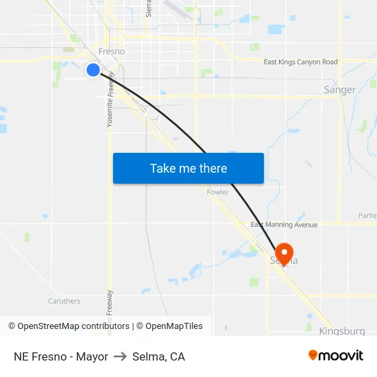 NE Fresno - Mayor to Selma, CA map