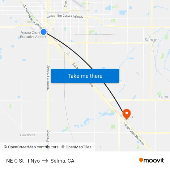 NE C St - I Nyo to Selma, CA map