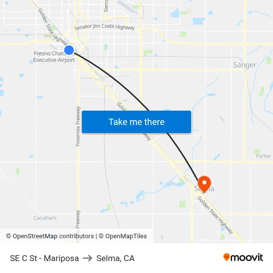 SE C St - Mariposa to Selma, CA map