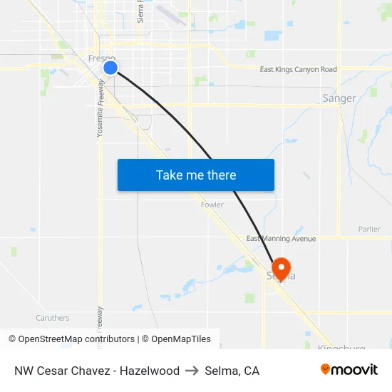 NW Cesar Chavez - Hazelwood to Selma, CA map
