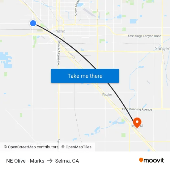 NE Olive - Marks to Selma, CA map