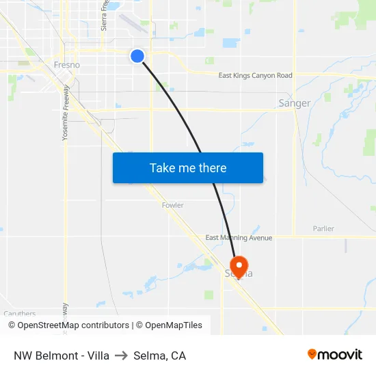 NW Belmont - Villa to Selma, CA map