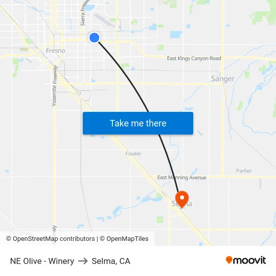 NE Olive - Winery to Selma, CA map