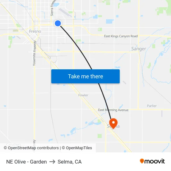 NE Olive - Garden to Selma, CA map
