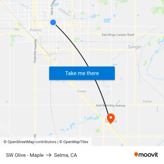 SW Olive - Maple to Selma, CA map