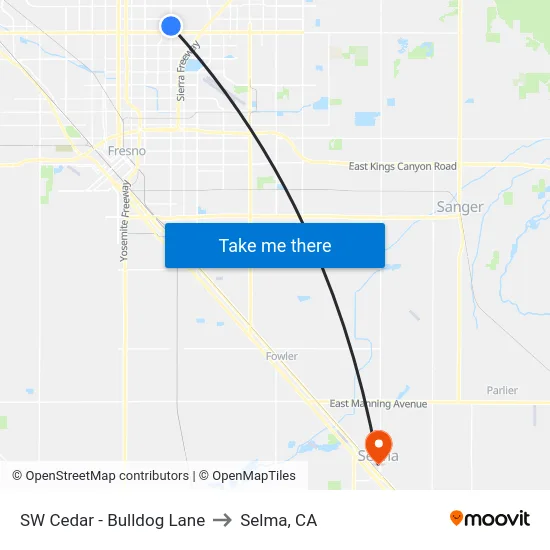 SW Cedar - Bulldog Lane to Selma, CA map