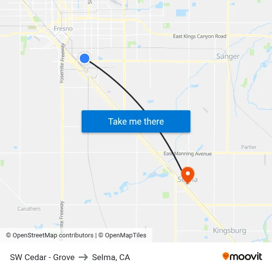 SW Cedar - Grove to Selma, CA map