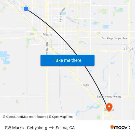 SW Marks - Gettysburg to Selma, CA map