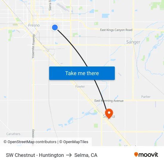 SW Chestnut - Huntington to Selma, CA map