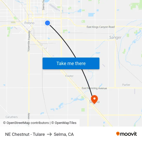 NE Chestnut - Tulare to Selma, CA map