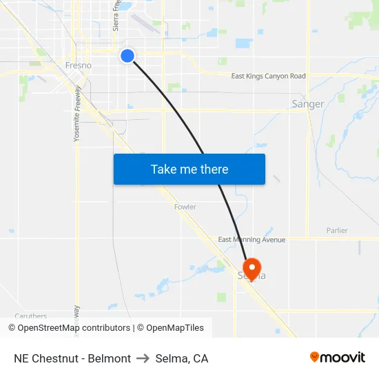 NE Chestnut - Belmont to Selma, CA map