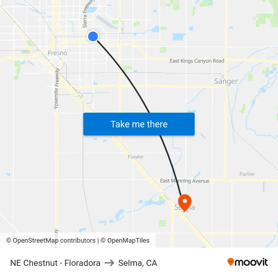 NE Chestnut - Floradora to Selma, CA map