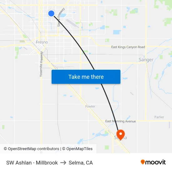 SW Ashlan - Millbrook to Selma, CA map