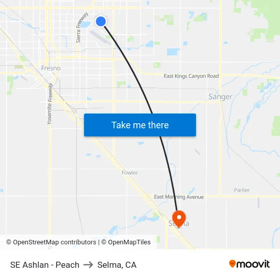 SE Ashlan - Peach to Selma, CA map