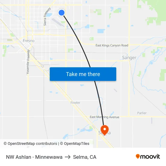 NW Ashlan - Minnewawa to Selma, CA map