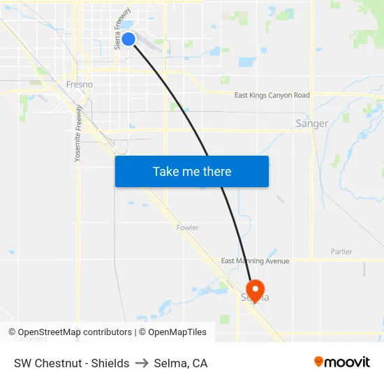 SW Chestnut - Shields to Selma, CA map