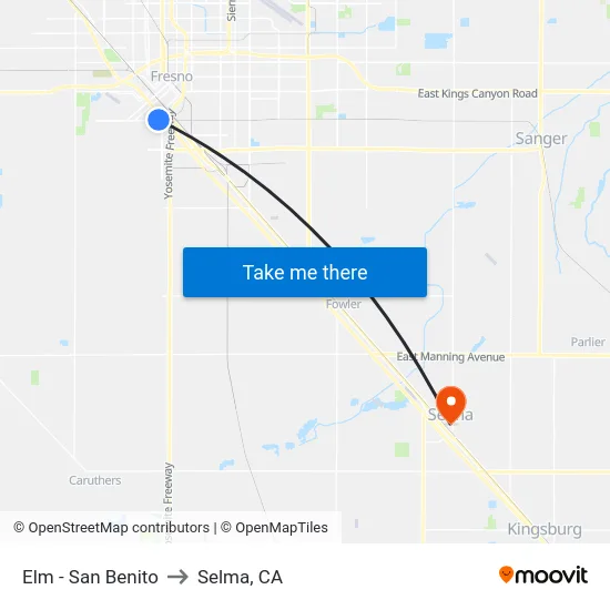 Elm - San Benito to Selma, CA map