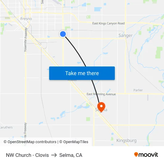 NW Church - Clovis to Selma, CA map