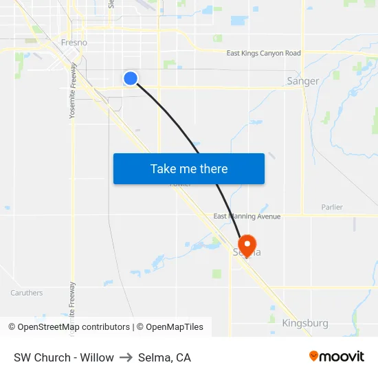 SW Church - Willow to Selma, CA map