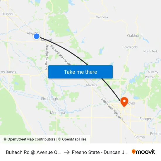Buhach Rd @ Avenue One (Northbound) to Fresno State - Duncan Josephine Theater map
