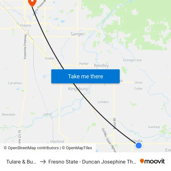 Tulare & Burke to Fresno State - Duncan Josephine Theater map