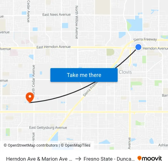 Herndon Ave & Marion Ave Wb - Walmart Supercenter to Fresno State - Duncan Josephine Theater map