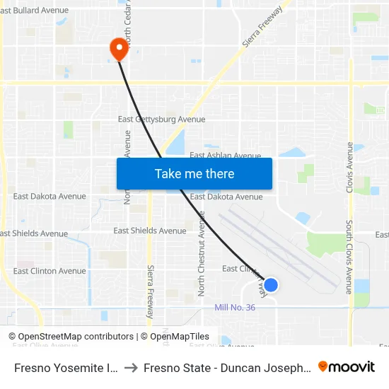 Fresno Yosemite Intl - Wb to Fresno State - Duncan Josephine Theater map
