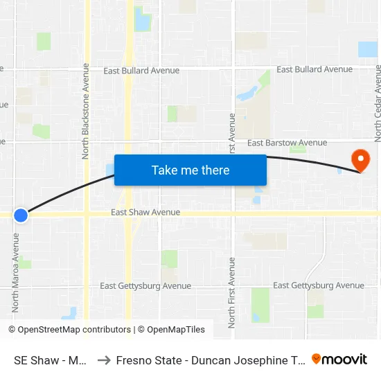 SE Shaw - Maroa to Fresno State - Duncan Josephine Theater map