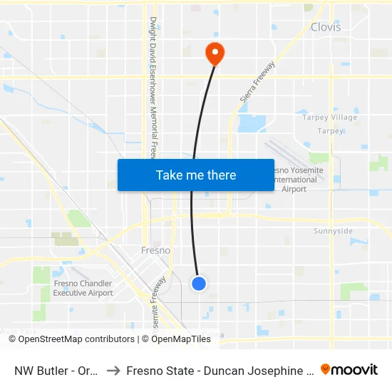 NW Butler - Orange to Fresno State - Duncan Josephine Theater map