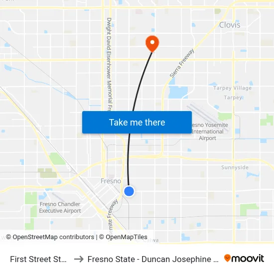 First Street Station to Fresno State - Duncan Josephine Theater map