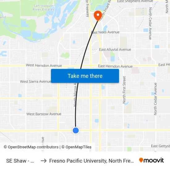 SE Shaw - Maroa to Fresno Pacific University, North Fresno Center map