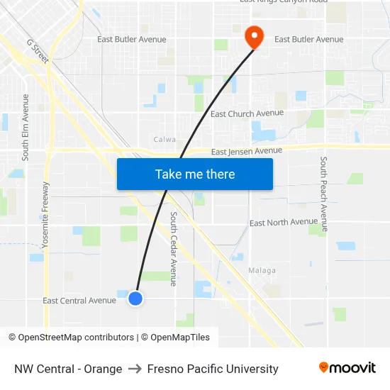 NW Central - Orange to Fresno Pacific University map