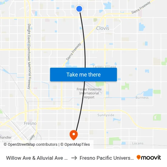 Willow Ave & Alluvial Ave Nb to Fresno Pacific University map