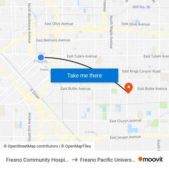 Fresno Community Hospital to Fresno Pacific University map