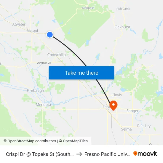 Crispi Dr @ Topeka St (Southbound) to Fresno Pacific University map