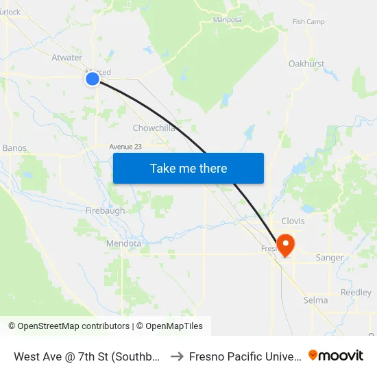 West Ave @ 7th St (Southbound) to Fresno Pacific University map