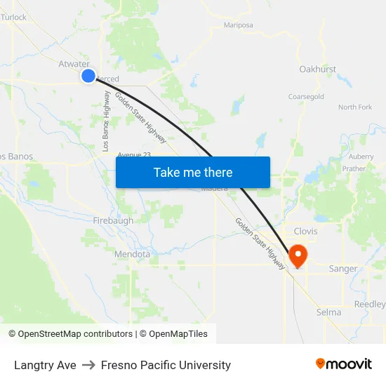 Langtry Ave to Fresno Pacific University map