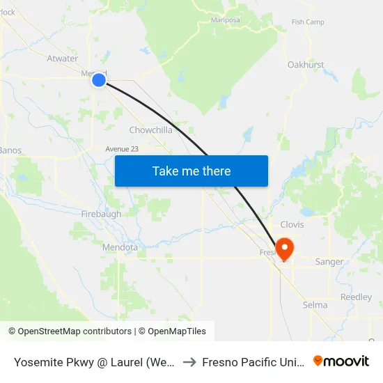 Yosemite Pkwy @ Laurel (Westbound) to Fresno Pacific University map