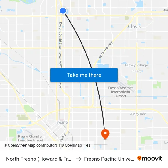 North Fresno (Howard & Fresno) to Fresno Pacific University map