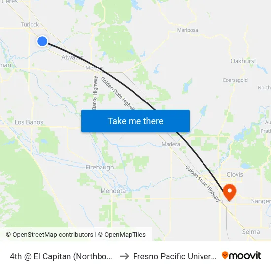 4th @ El Capitan (Northbound) to Fresno Pacific University map