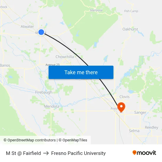 M St @ Fairfield to Fresno Pacific University map